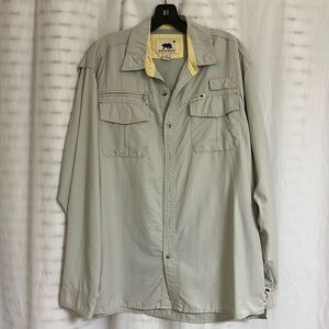 DAKOTA Grizzly Gray Vented Button-Up Fishing Shirt Long Sleeve Size Large